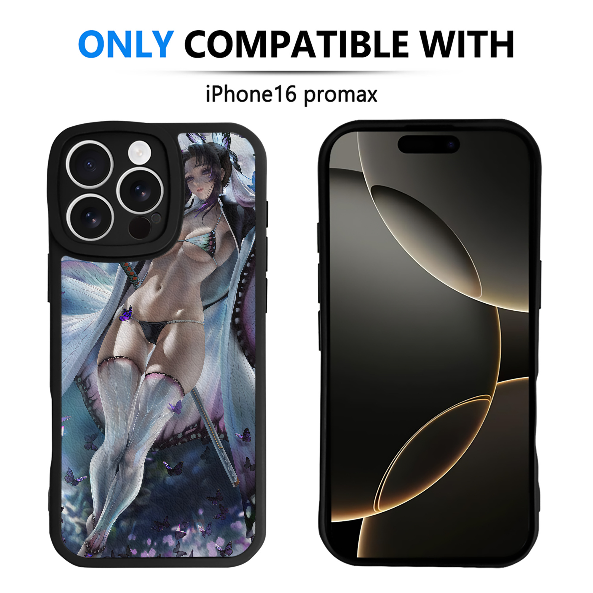 （画像用） 鬼滅の刃（きめつのやいば）蟲柱-胡蝶 しのぶ／こちょう しのぶ Kochou Shinobu 【iPhone 16シリーズ対応】シリコンスマホケース（レザー調） 材質：シリコン